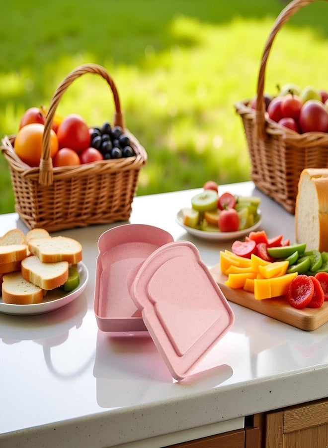 SelHeng Pink Sandwich Containers, Toast Shape Plastic Sandwich Box Food Storage Case with Lid, Sandwich Keeper Bread Container for Fruits, Snacks Family (5.12 * 4.84 * 1.46in) - Image 5